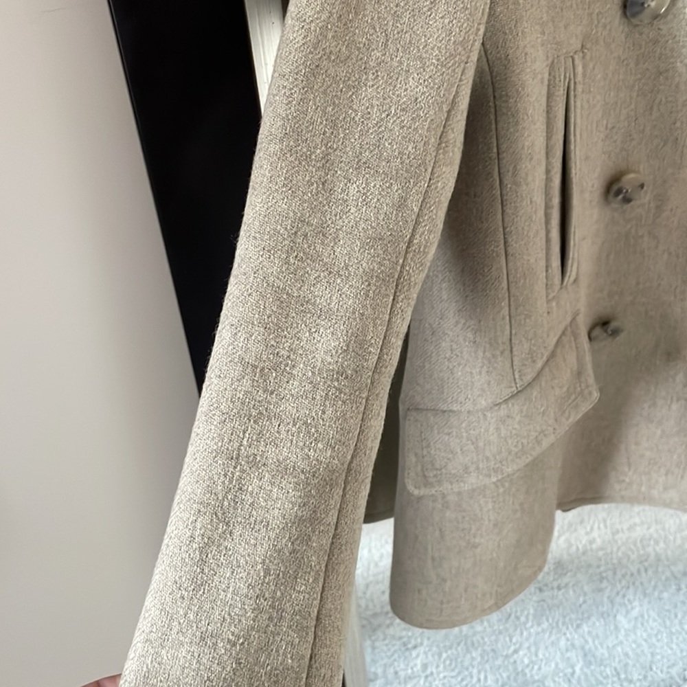 Theory Women's Light Gray Wool Blend Double-Breasted Pea Coat - Picture 5 of 15